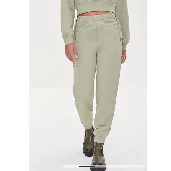 Forever 21 French Terry beige lace up joggers size small - Picture 3 of 11